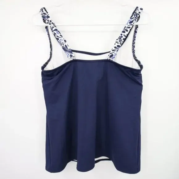 NWOT Lands End Navy Blue White Pattern Swim Tankini Top Underwire Size 8 - Picture 8 of 8